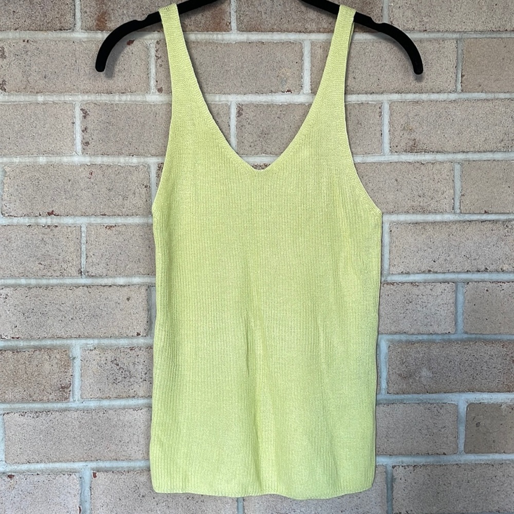 Lime Ribbed V-Neck Sweater Tank Top